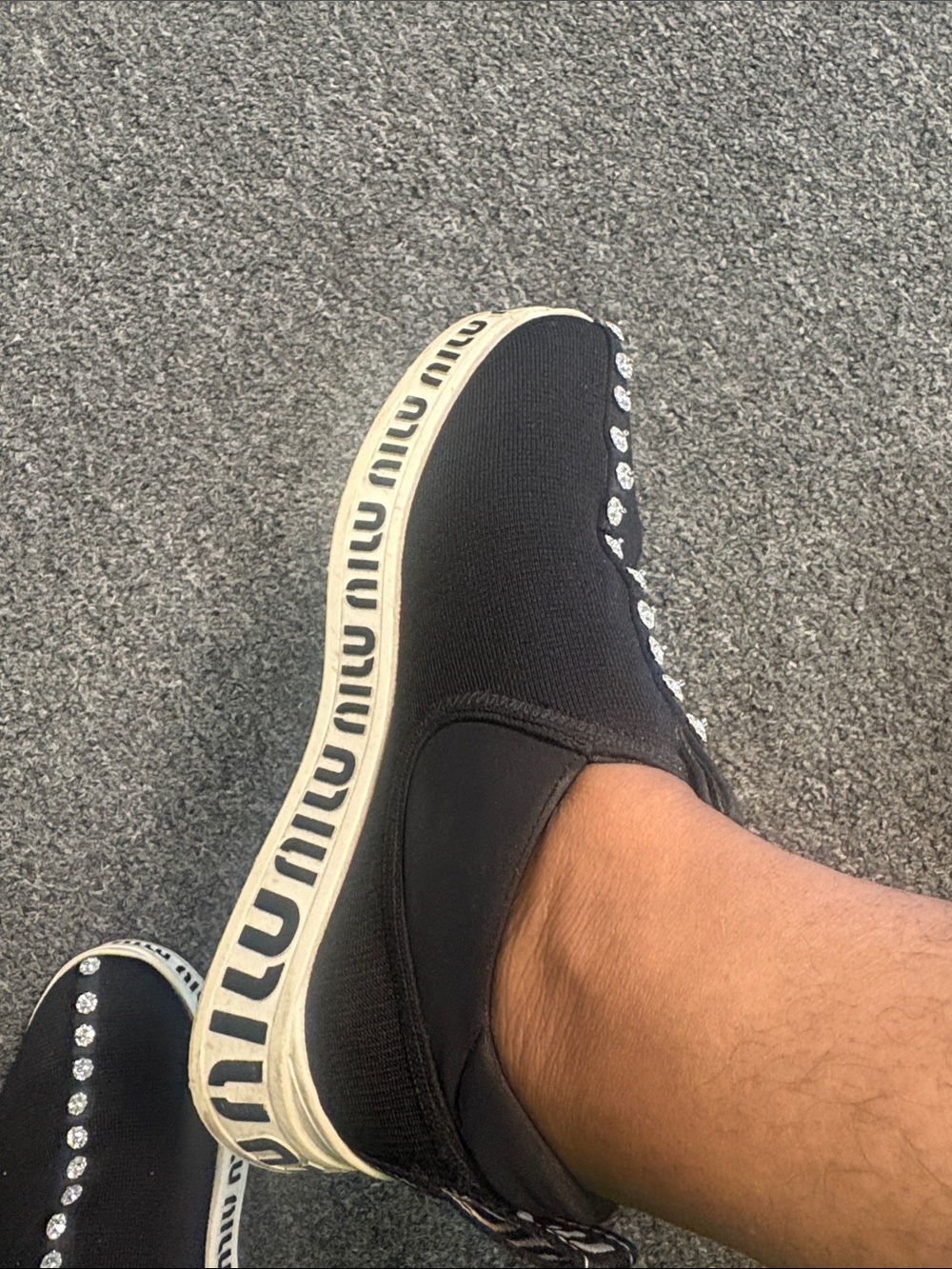Miu Miu Black Slip-On Sneaker with Crystal Trim